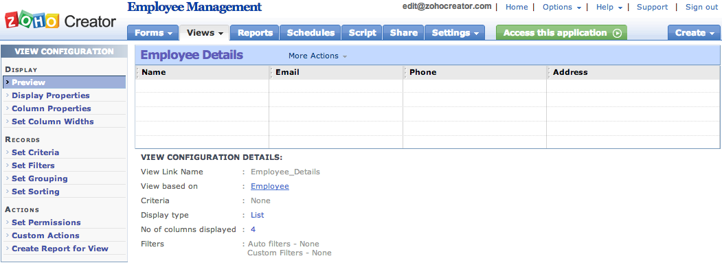 ZohoCreator Get Data View