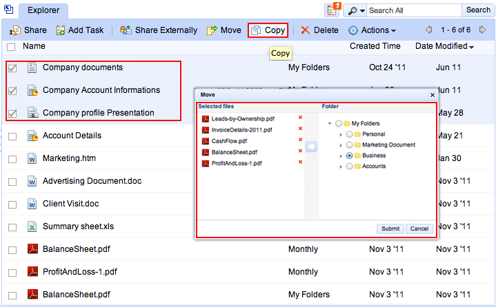 copy documents to folders