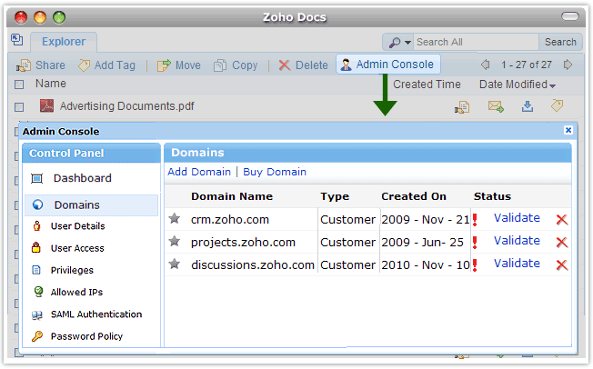 Admin Console - Manage Domain