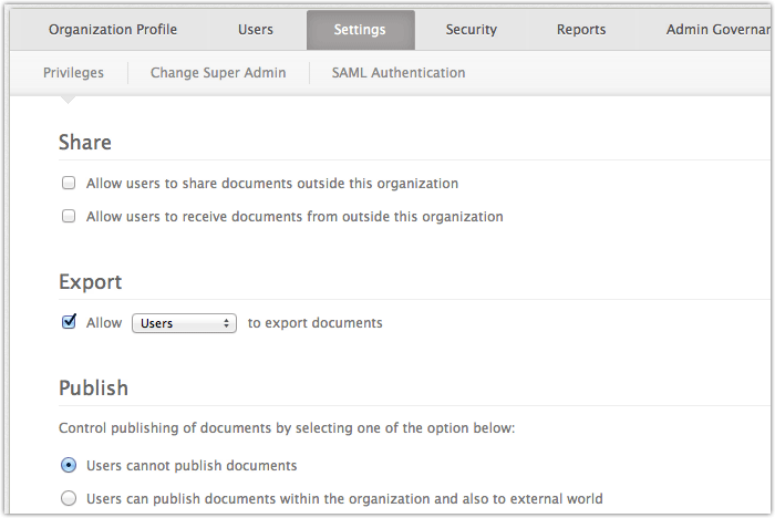 Admin Console - Organizational Policies