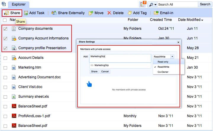 sharing documents to group