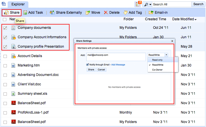 Zoho Docs - File sharing - How to share files?