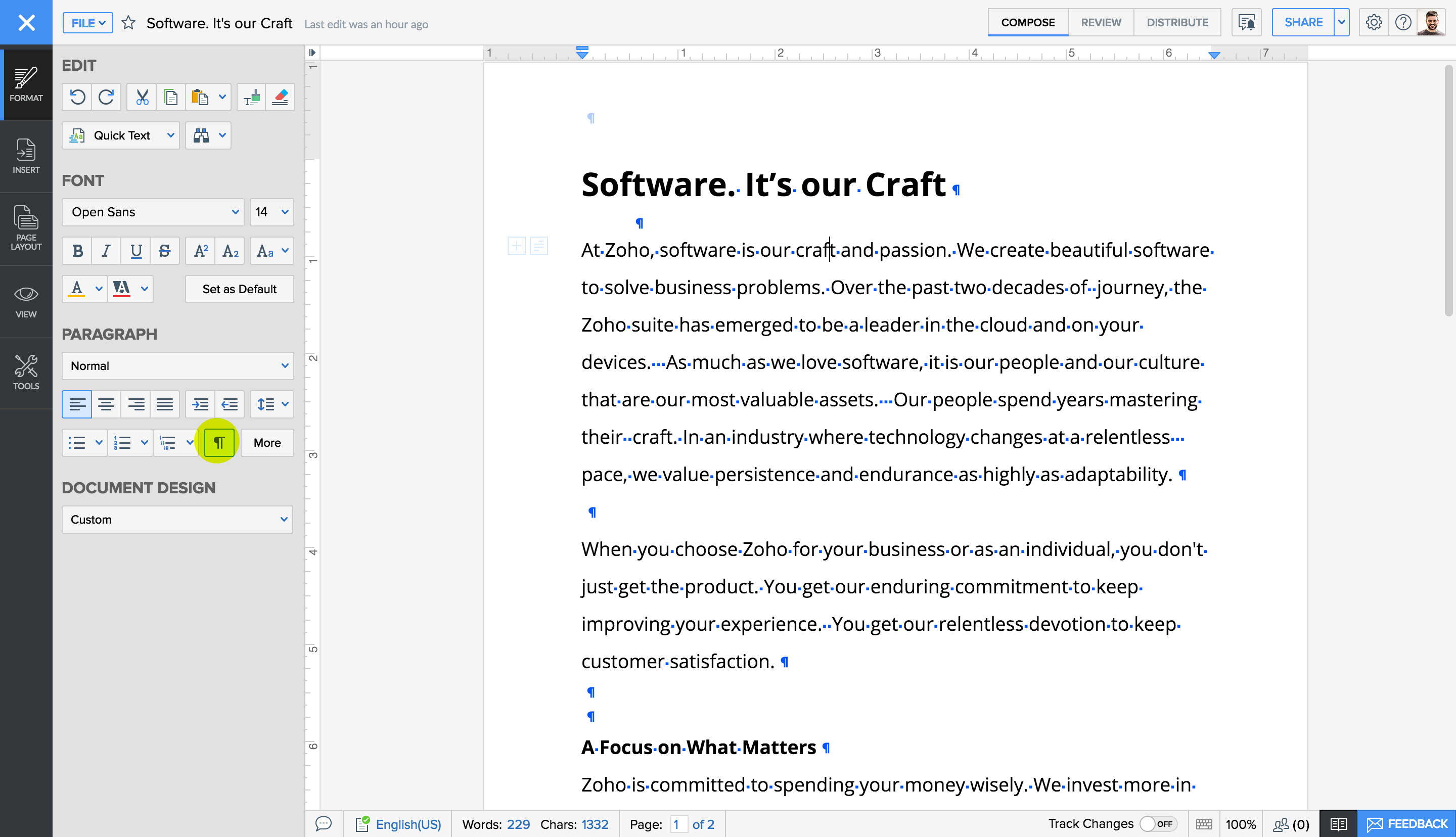 Display formatting marks